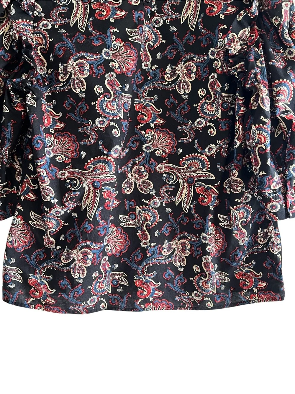 ba&sh Rym Black Paisley Puff-Sleeve ruffled blouse size L excellent condition - Picture 11 of 16